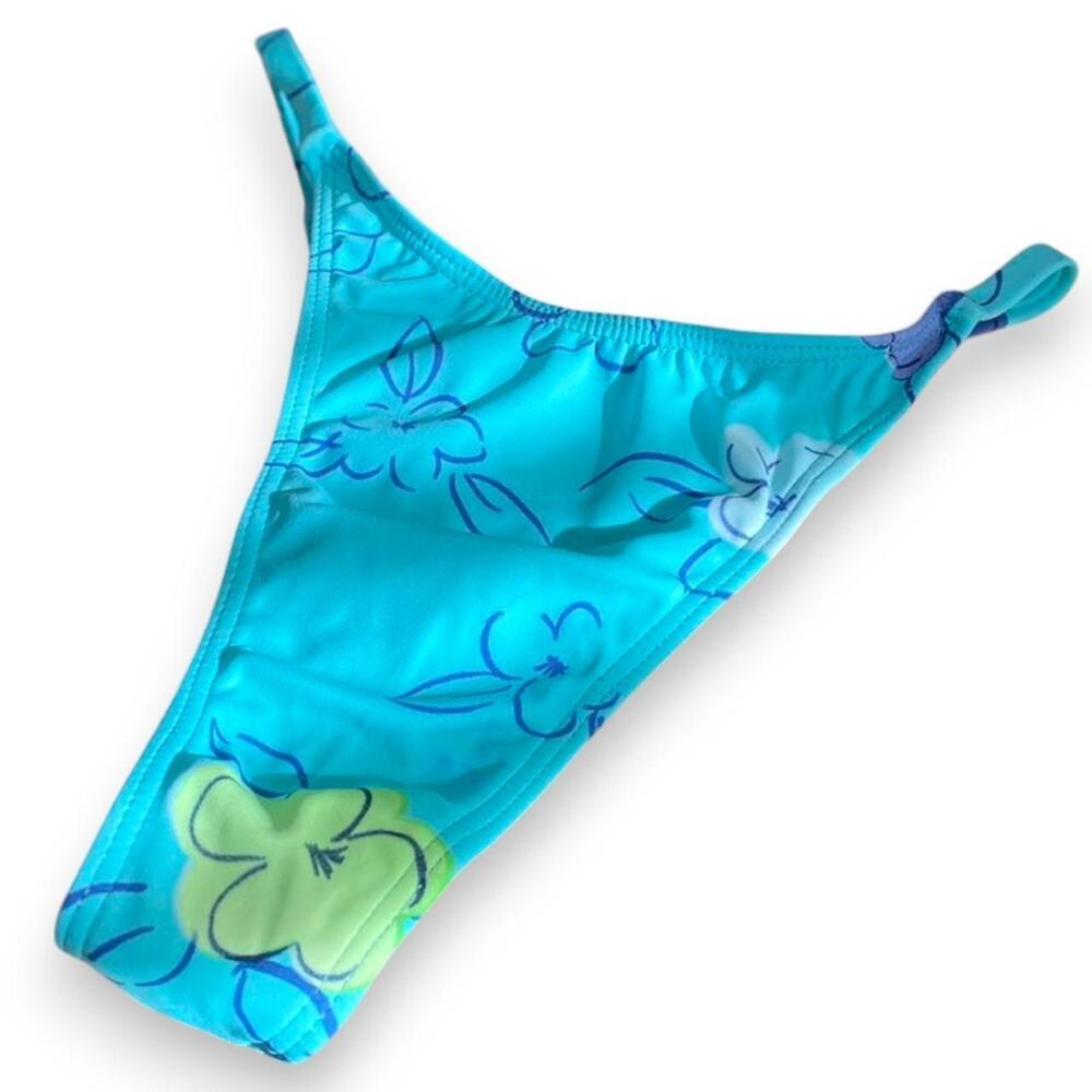 Vintage deadstock abstract blue floral thong bikini bottoms